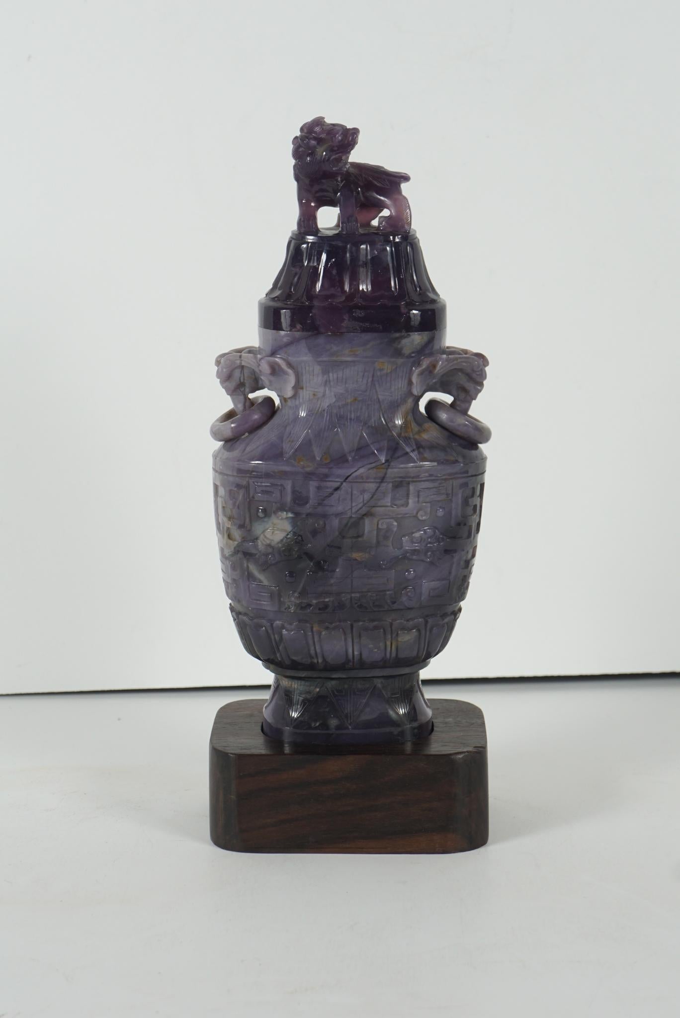 20th Century Chinese Republic Period Carved Amethyst Quartz Vase with Cover For Sale