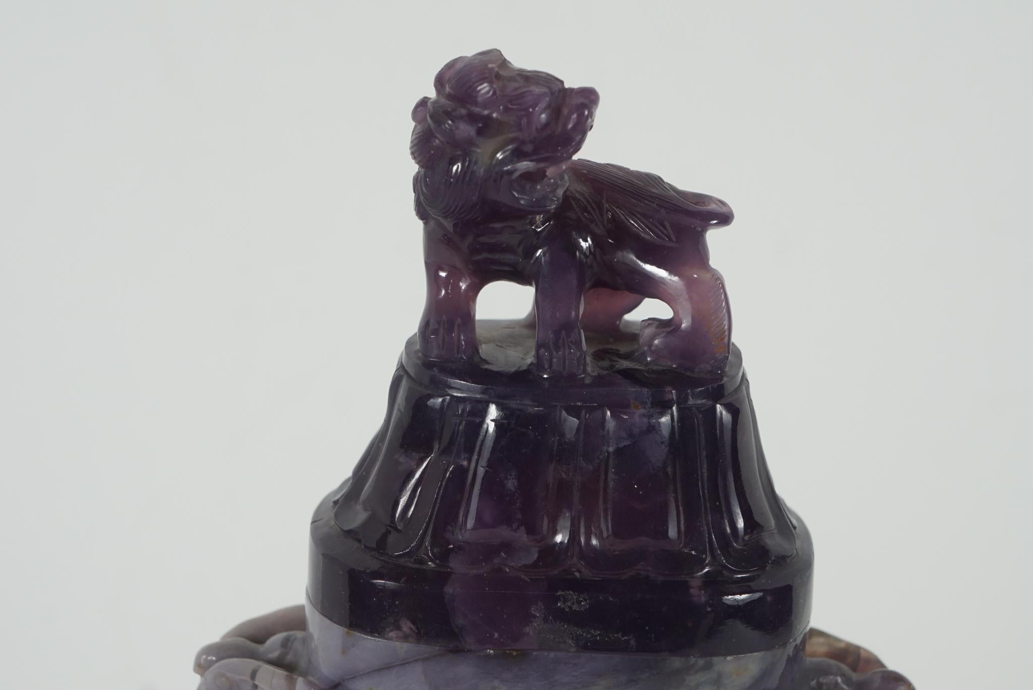 Chinese Republic Period Carved Amethyst Quartz Vase with Cover For Sale 4