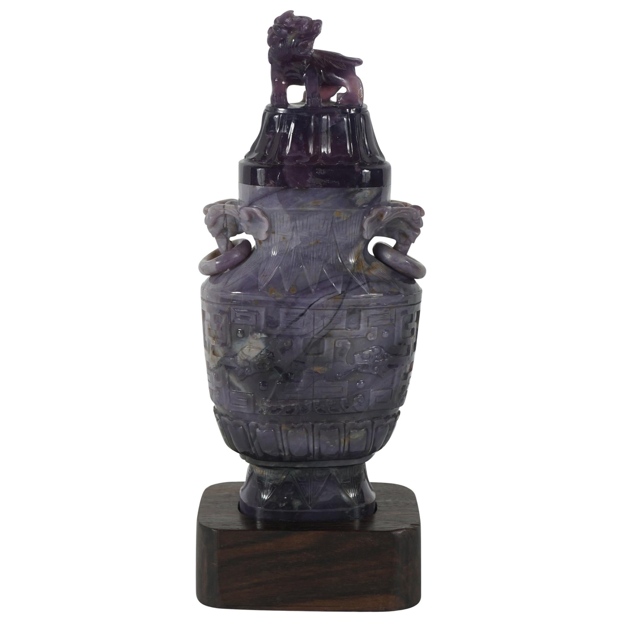 Chinese Republic Period Carved Amethyst Quartz Vase with Cover For Sale