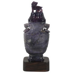 Chinese Republic Period Carved Amethyst Quartz Vase with Cover