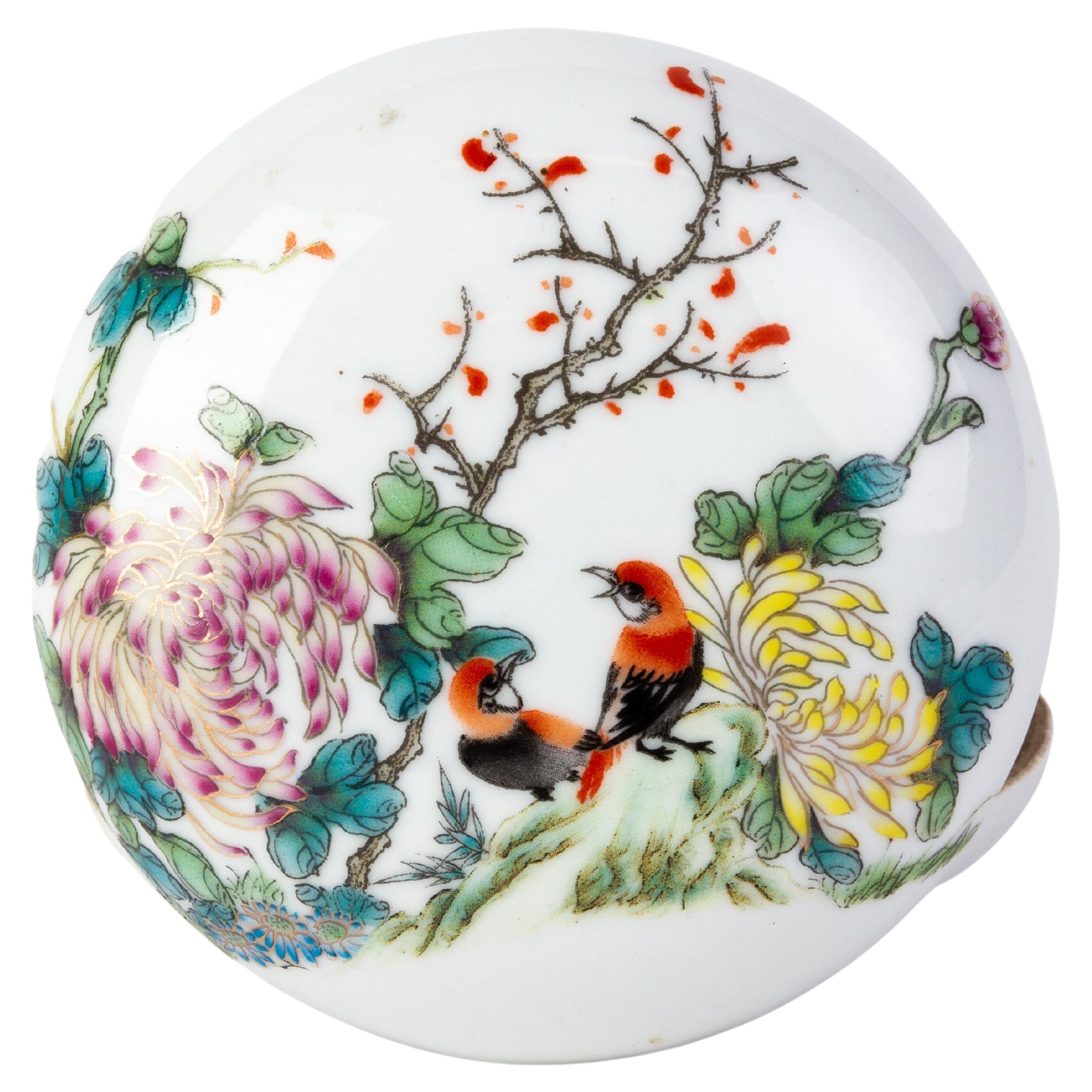 Chinese Republic Period Famille Rose Birds & Blossoms Porcelain Lidded Box 