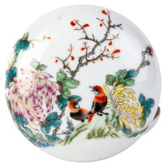 Chinese Republic Period Famille Rose Birds & Blossoms Porcelain Lidded Box 