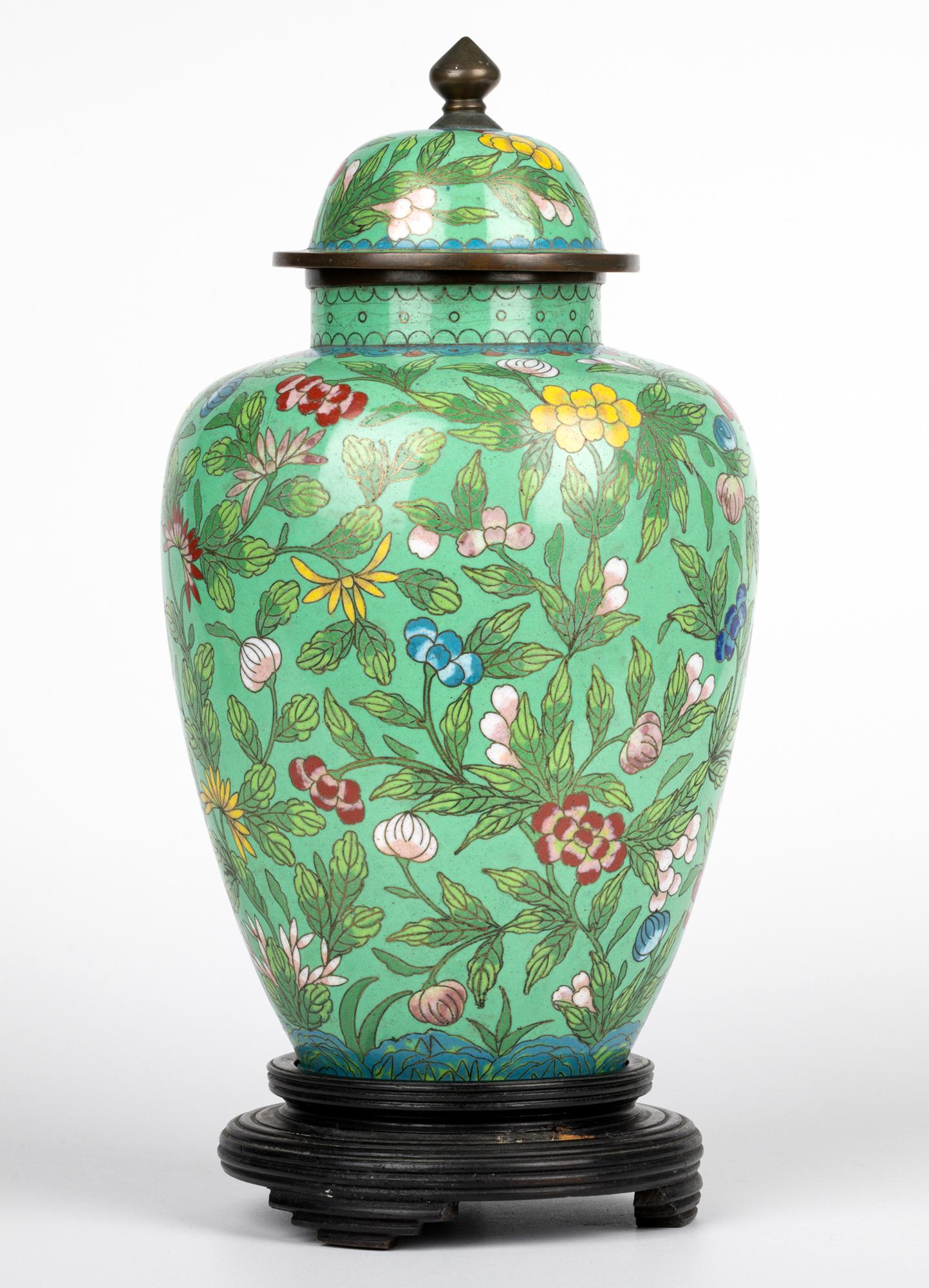 Chinese Republic Period Floral Cloisonne Lidded Jar & Stand 3