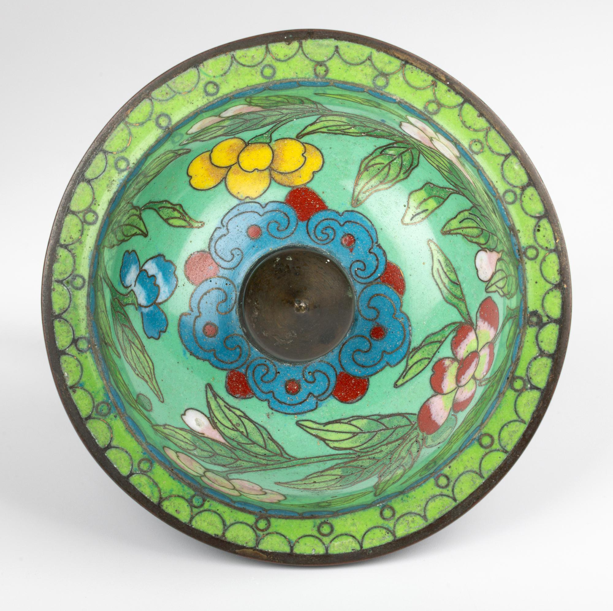 Chinese Republic Period Floral Cloisonne Lidded Jar & Stand 5