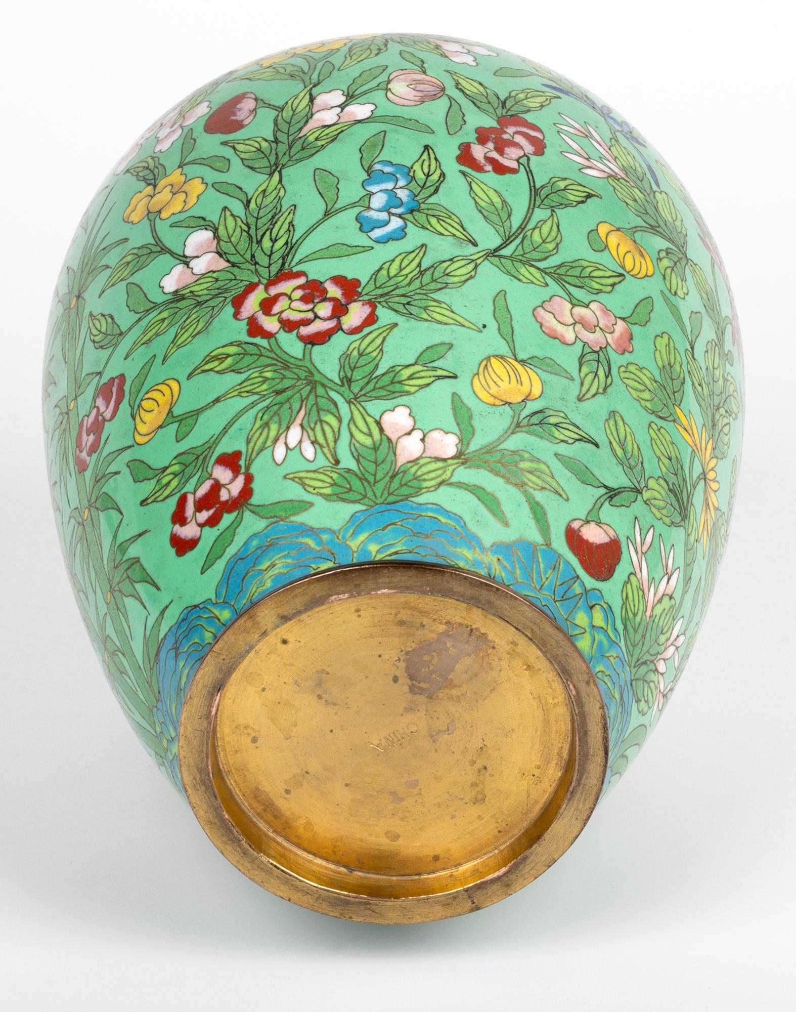 Chinese Republic Period Floral Cloisonne Lidded Jar & Stand 6