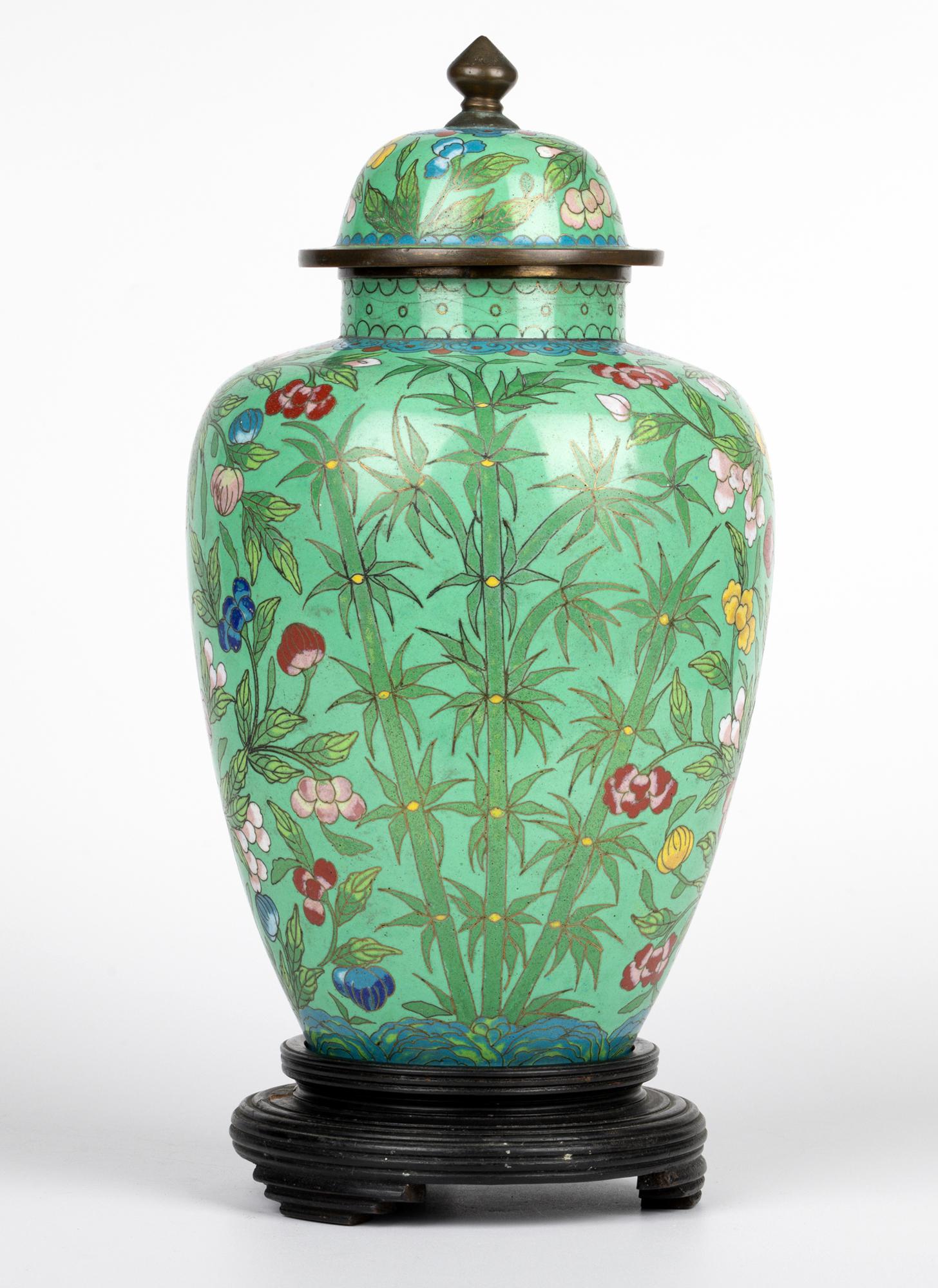 Chinese Republic Period Floral Cloisonne Lidded Jar & Stand 7