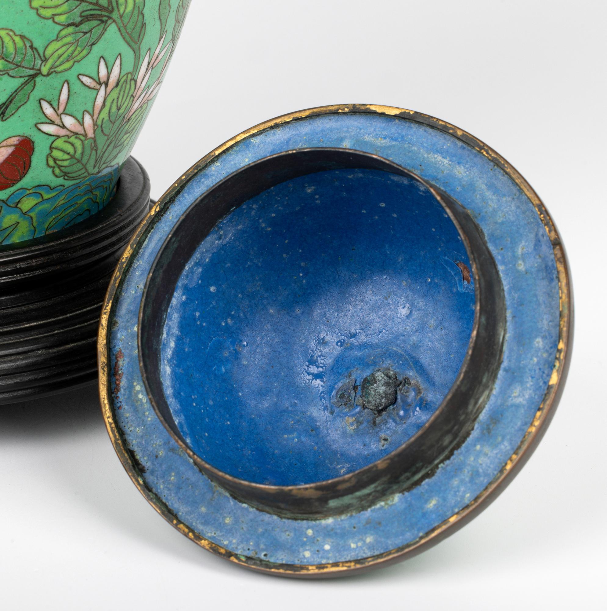 Chinese Republic Period Floral Cloisonne Lidded Jar & Stand 8