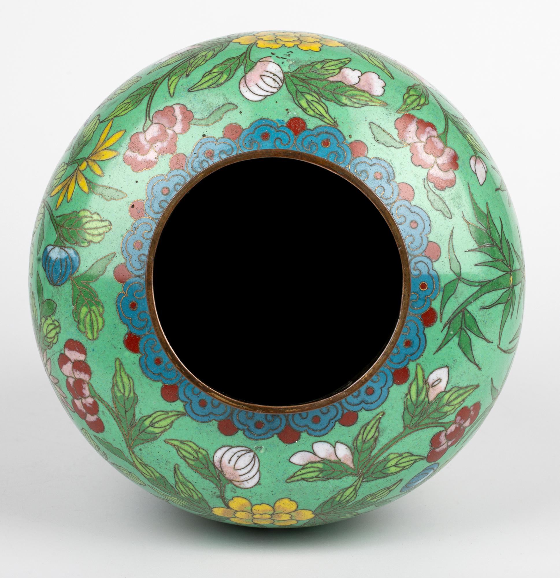 Chinese Republic Period Floral Cloisonne Lidded Jar & Stand 11