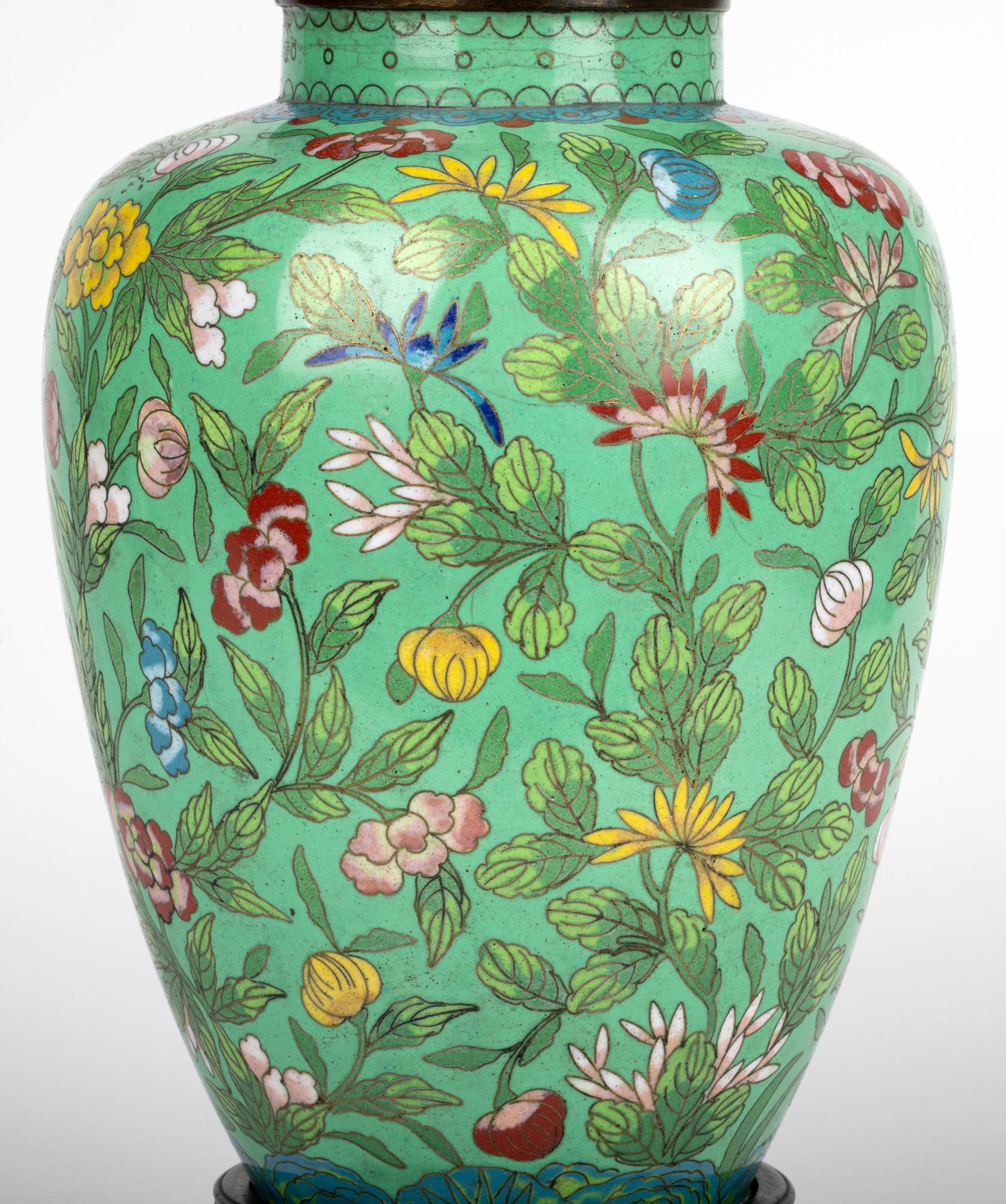 Hand-Crafted Chinese Republic Period Floral Cloisonne Lidded Jar & Stand