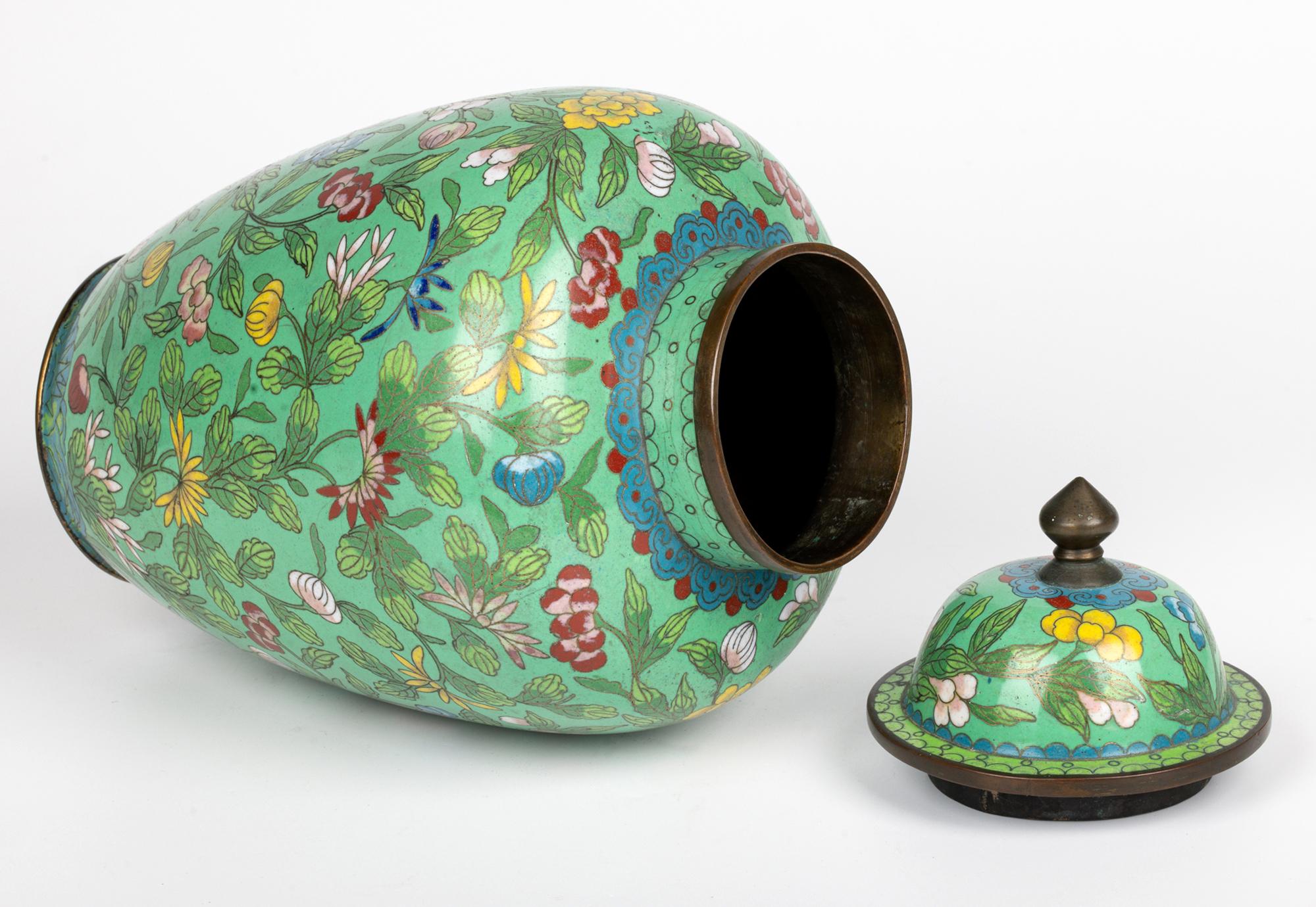 Early 20th Century Chinese Republic Period Floral Cloisonne Lidded Jar & Stand