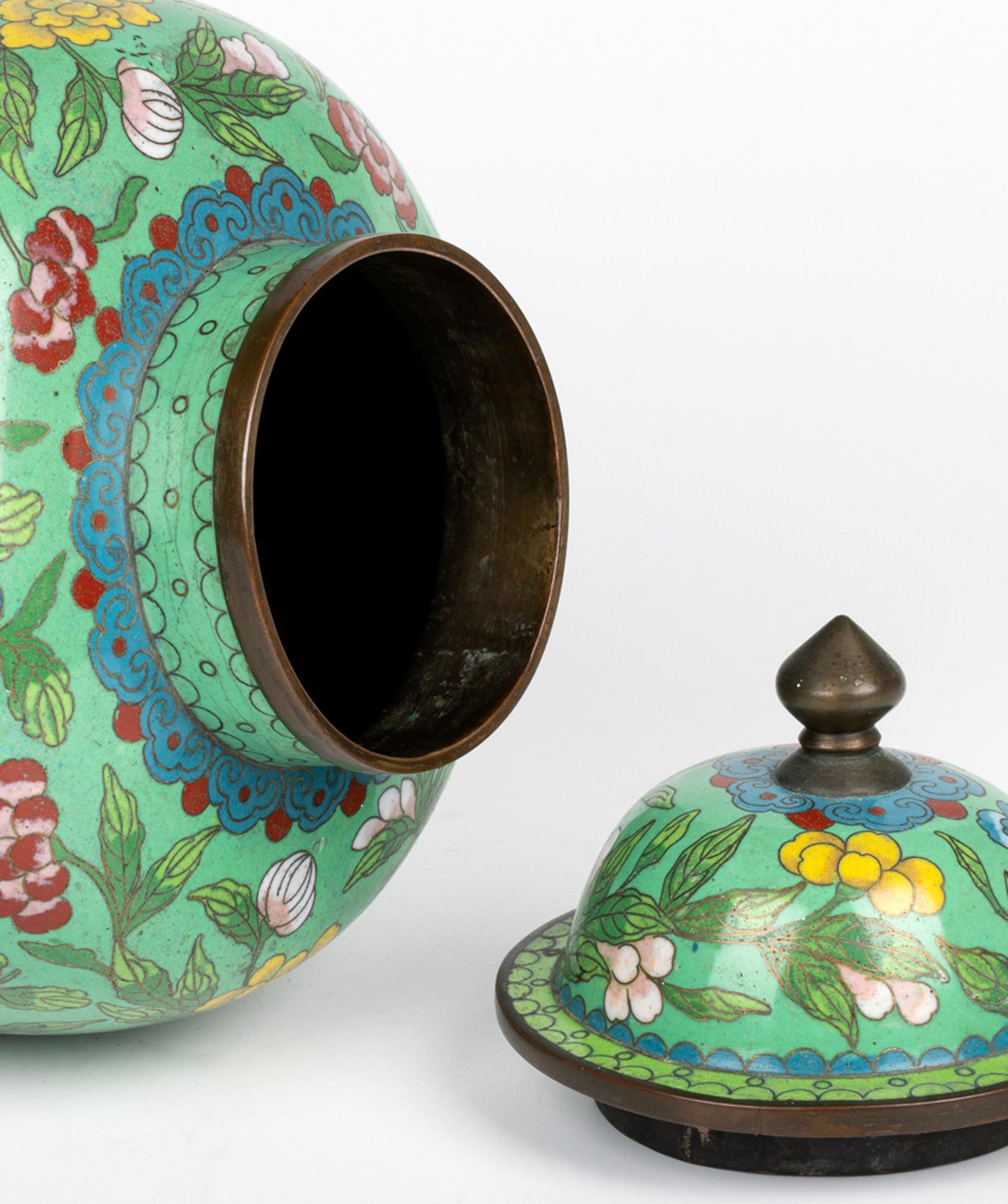Chinese Republic Period Floral Cloisonne Lidded Jar & Stand 1