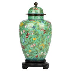Chinese Republic Period Floral Cloisonne Lidded Jar & Stand