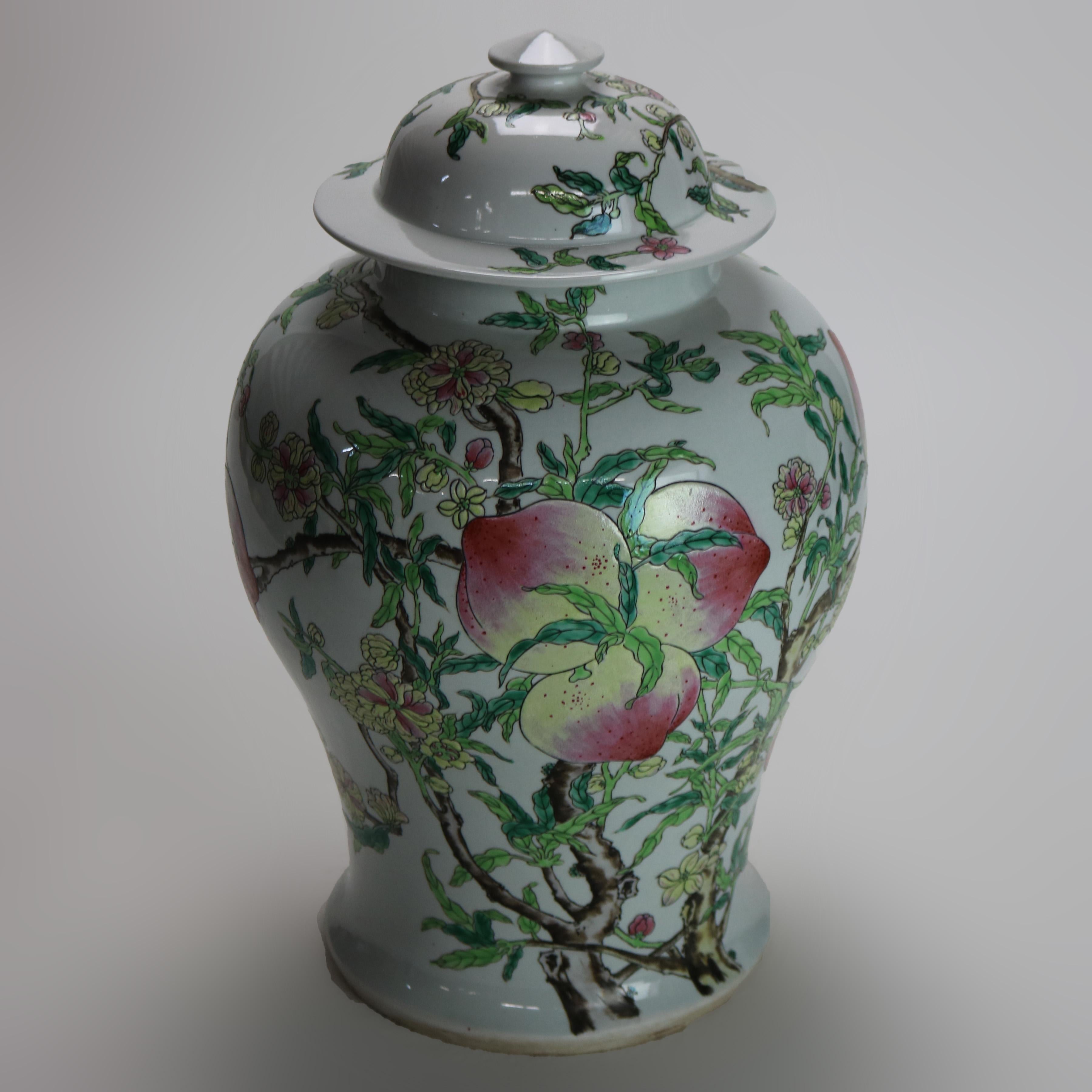 20th Century Chinese Republic Period Porcelain Covered Longevity Ginger Jar with Fruit 20thC For Sale