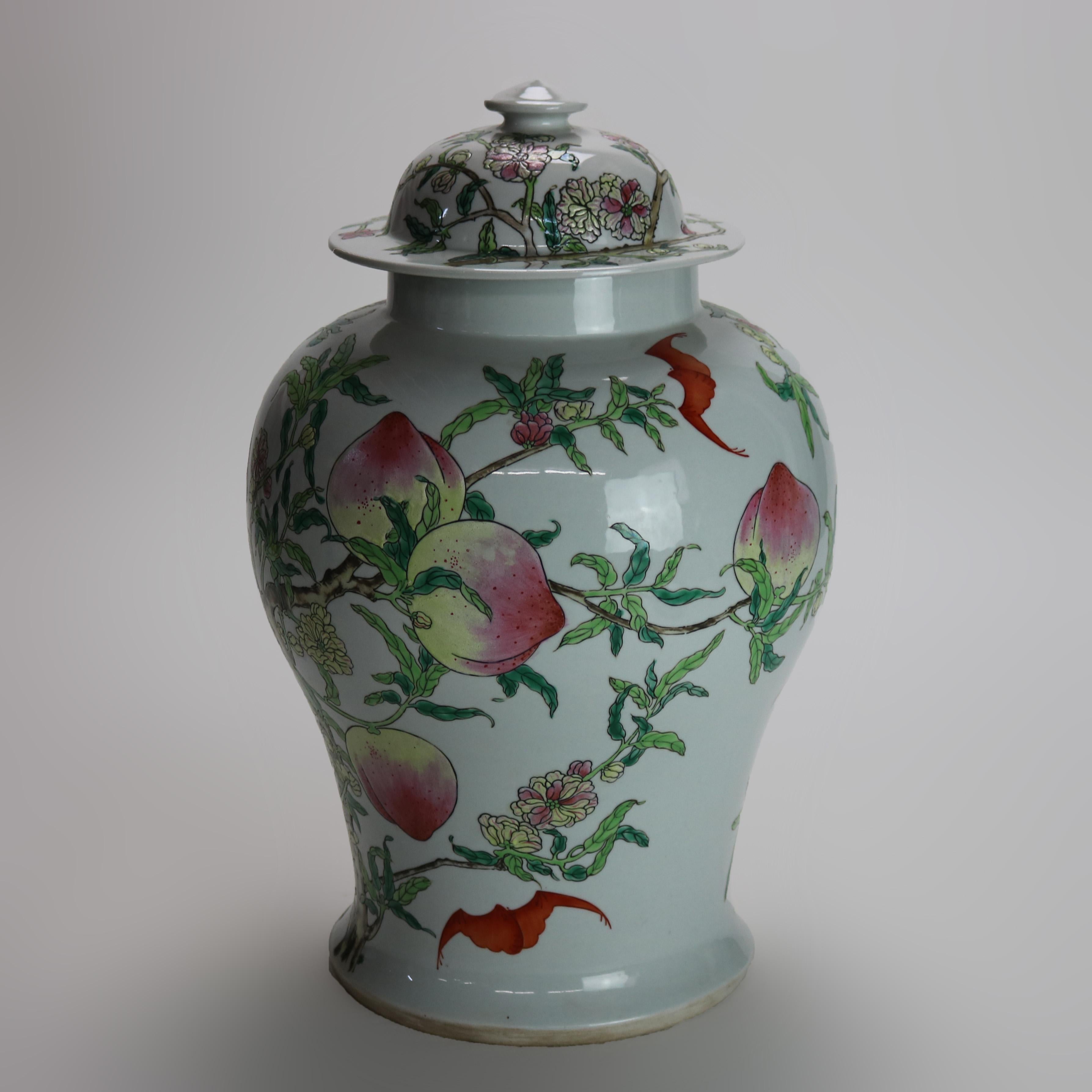 Chinese Republic Period Porcelain Covered Longevity Ginger Jar with Fruit 20thC For Sale 1