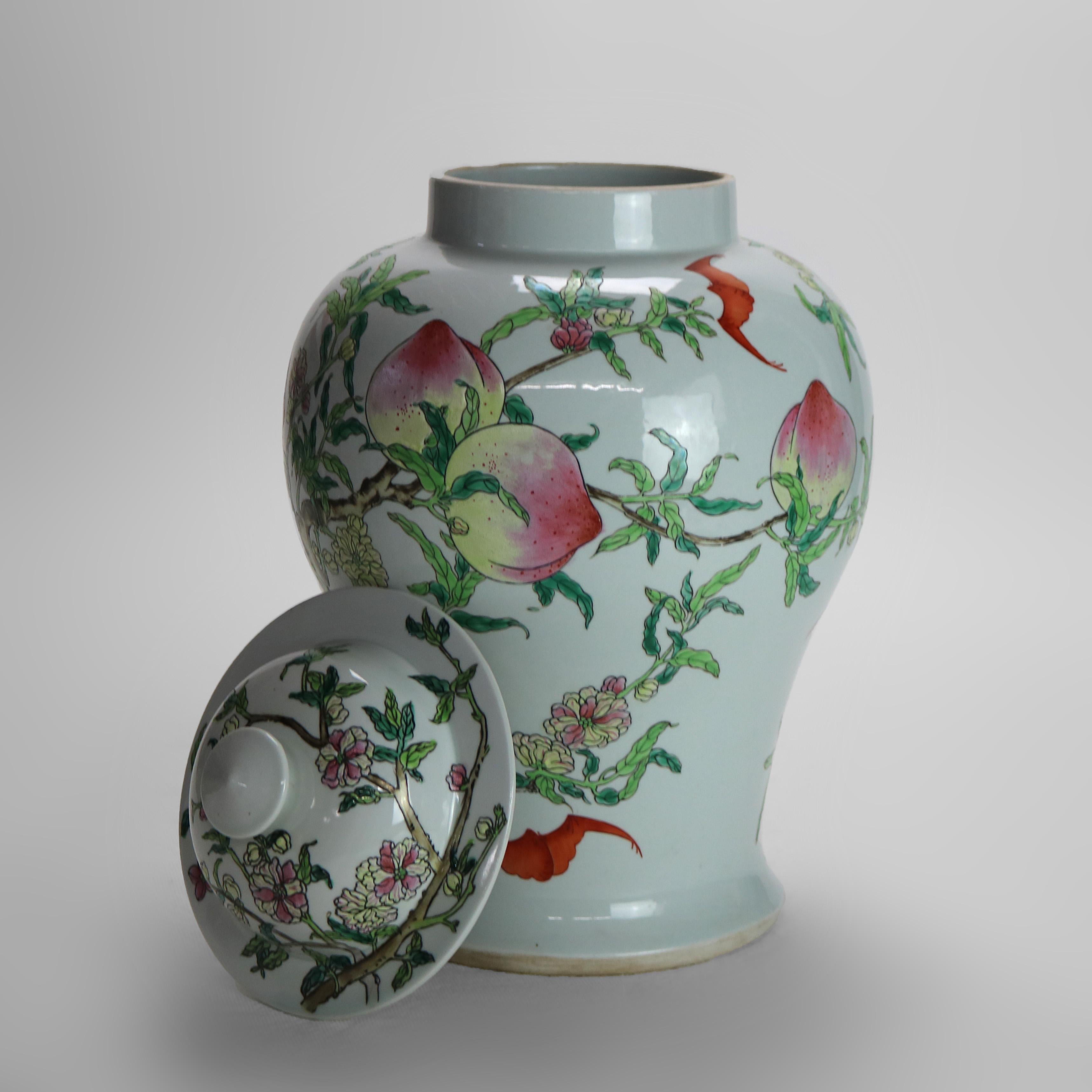 Chinese Republic Period Porcelain Covered Longevity Ginger Jar with Fruit 20thC For Sale 2