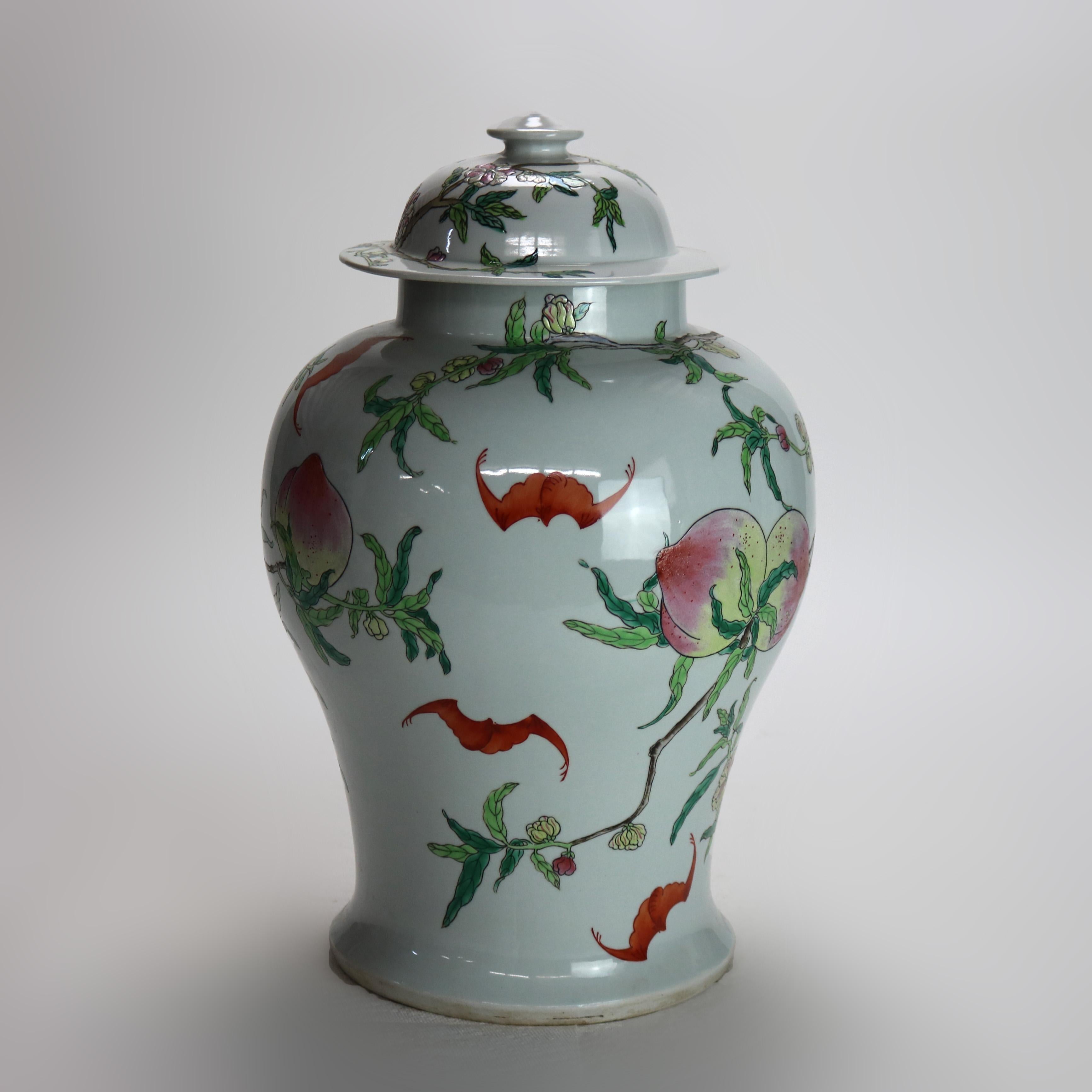 Chinese Republic Period Porcelain Covered Longevity Ginger Jar with Fruit 20thC For Sale 3