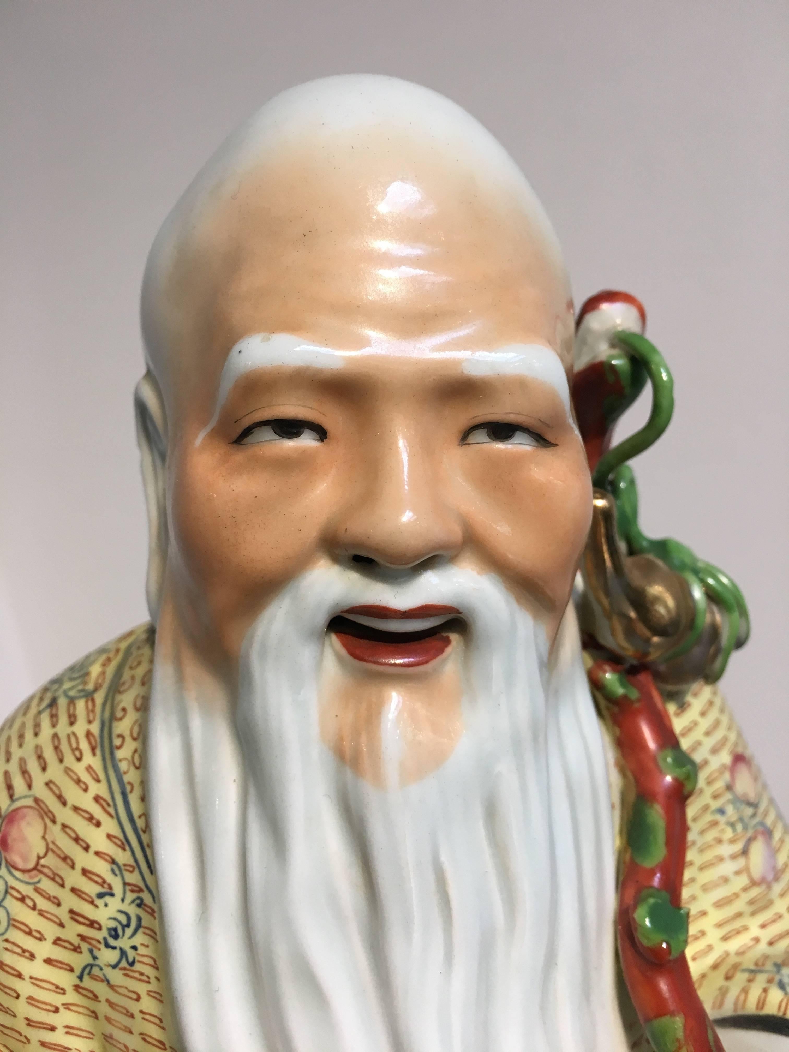 Chinese Republic Period Porcelain Figure of Shouxing, the God of Longevity For Sale 2