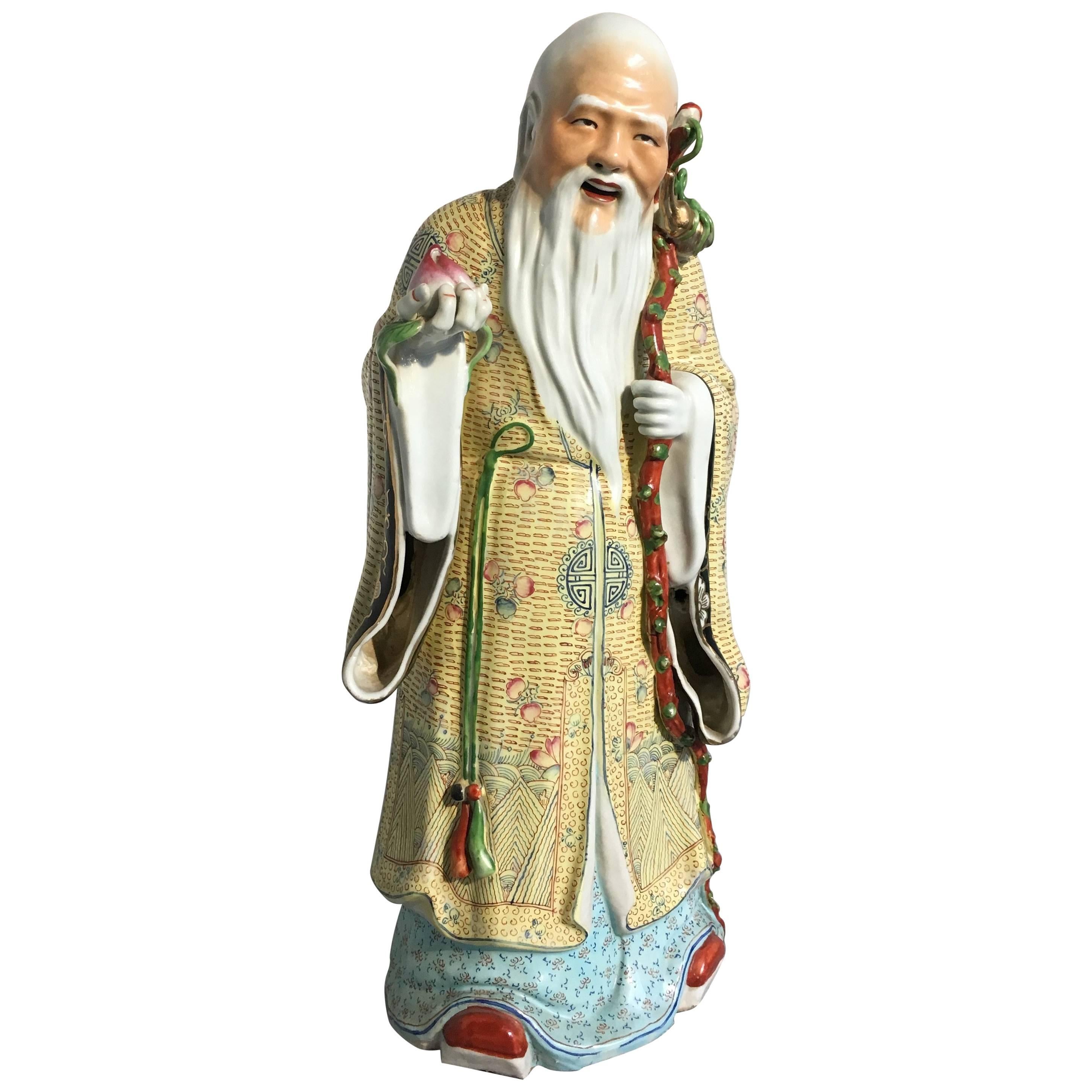 Chinese Republic Period Porcelain Figure of Shouxing, the God of Longevity