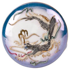 Chinese Republic Period Relief Painted Dragon Porcelain Lidded Box 
