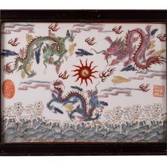 Chinese Republic Porcelain Three Dragon Plaque