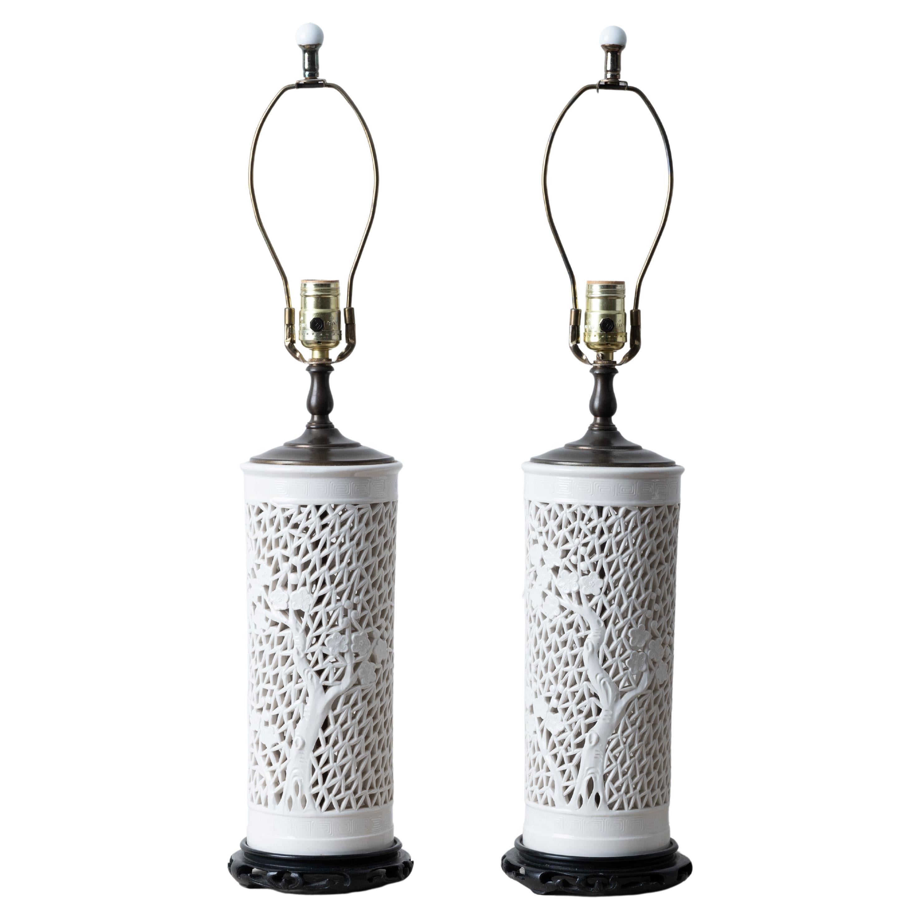 Lampade cinesi reticolate Blanc de Chine - Una coppia