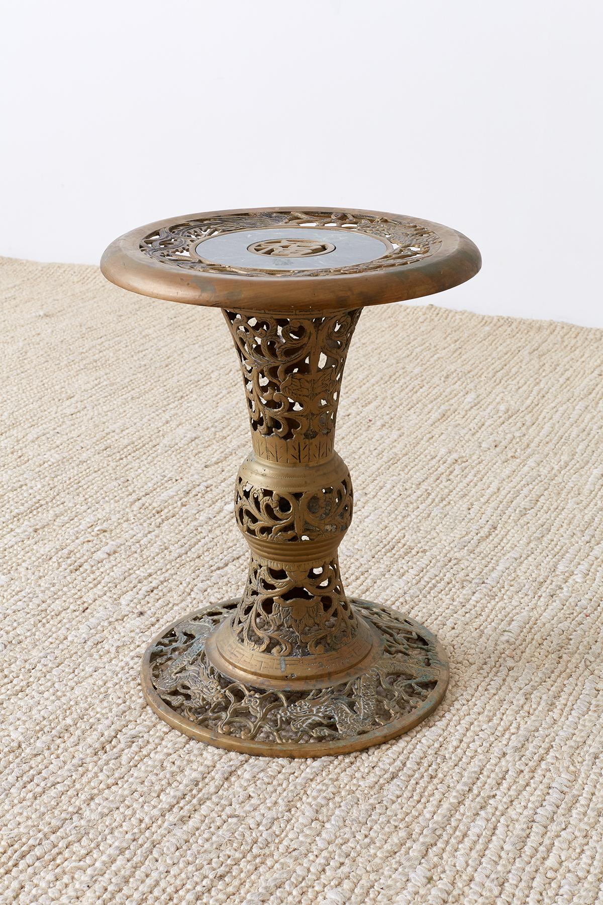 Chinese Reticulated Brass and Marble Drink Table 5