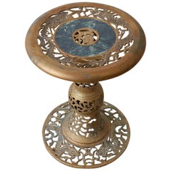 Chinese Reticulated Brass and Marble Drink Table