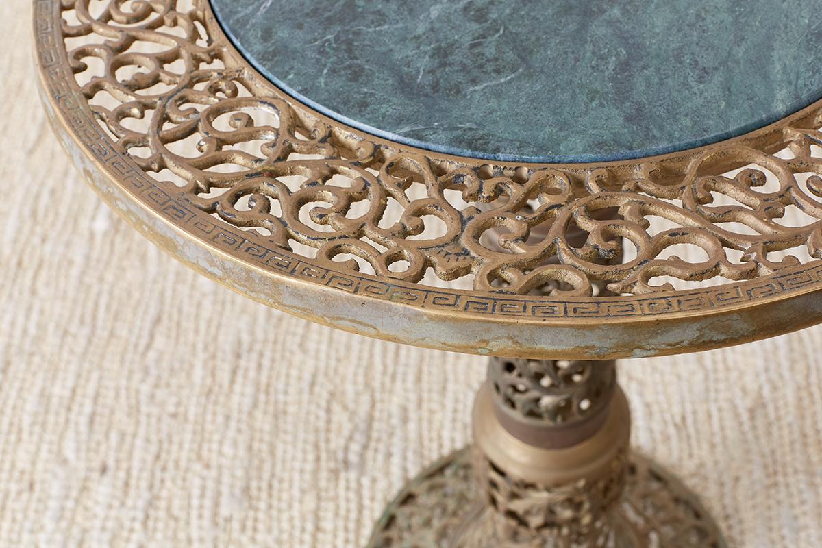 Hollywood Regency Chinese Reticulated Brass and Marble Top Drink Table