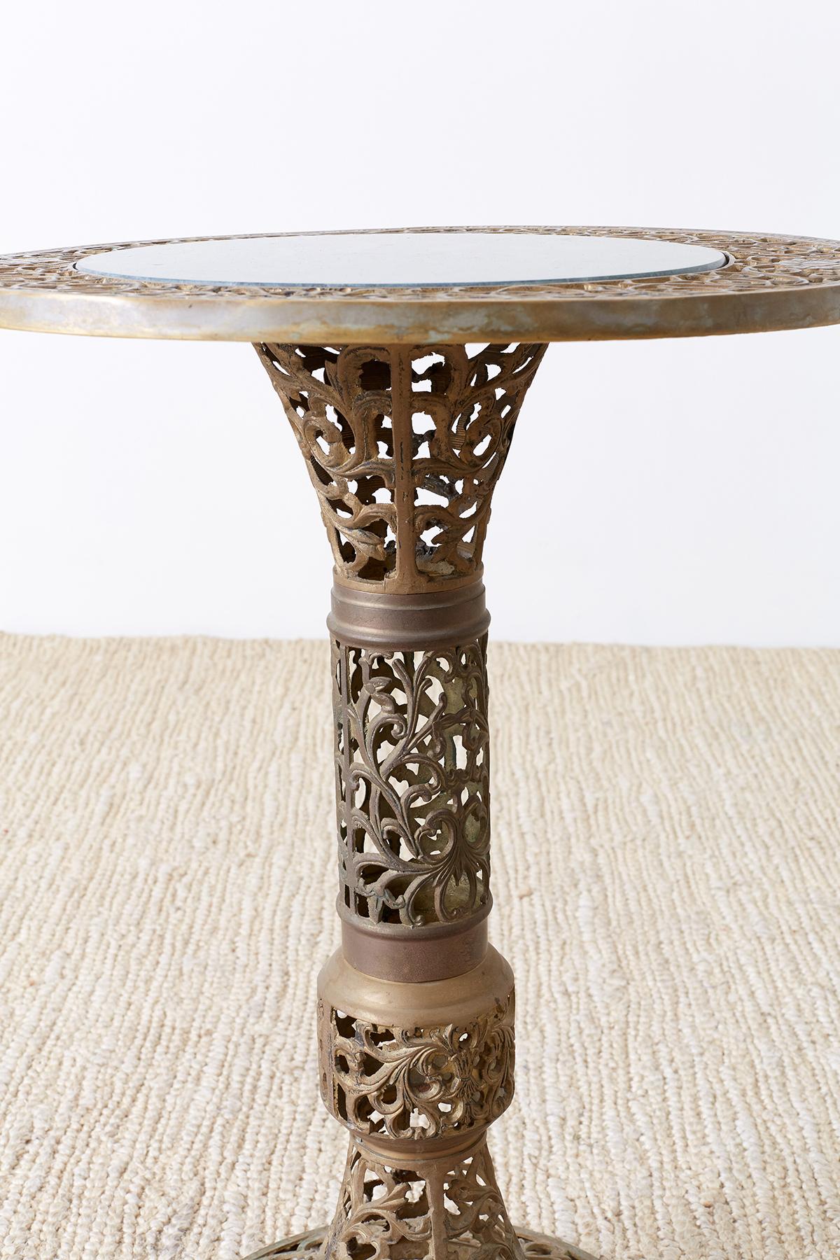 Hand-Crafted Chinese Reticulated Brass and Marble Top Drink Table