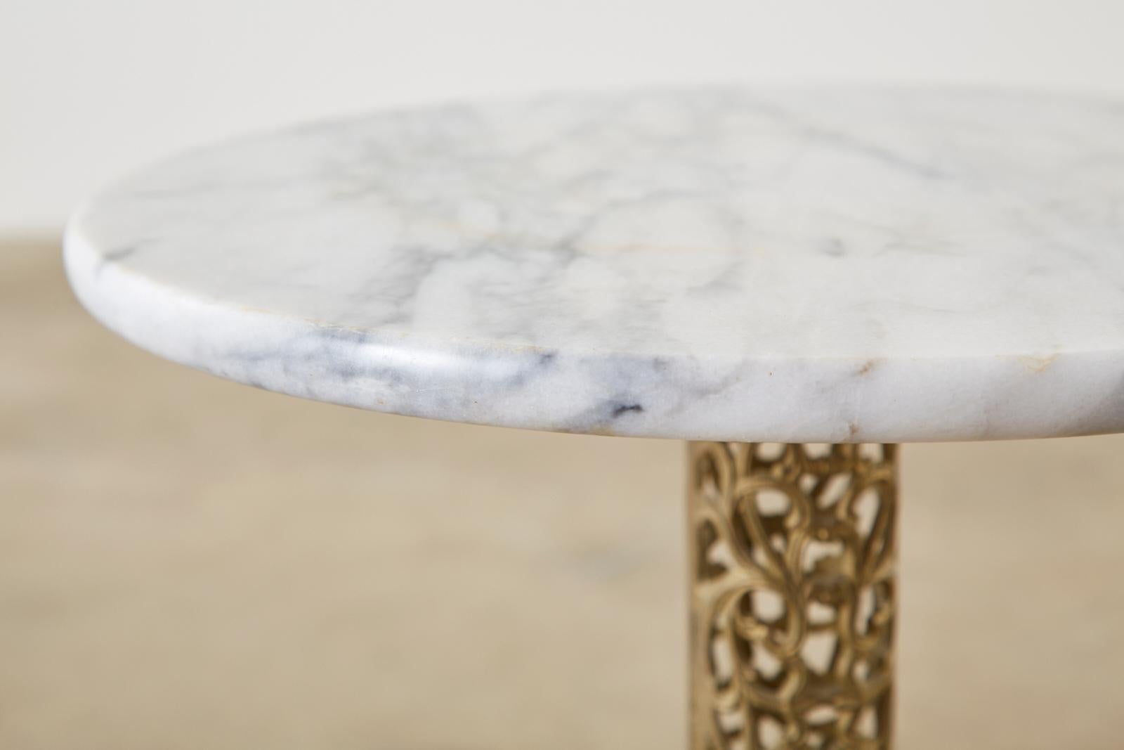 Chinese Reticulated Brass Marble-Top Drinks Table 1