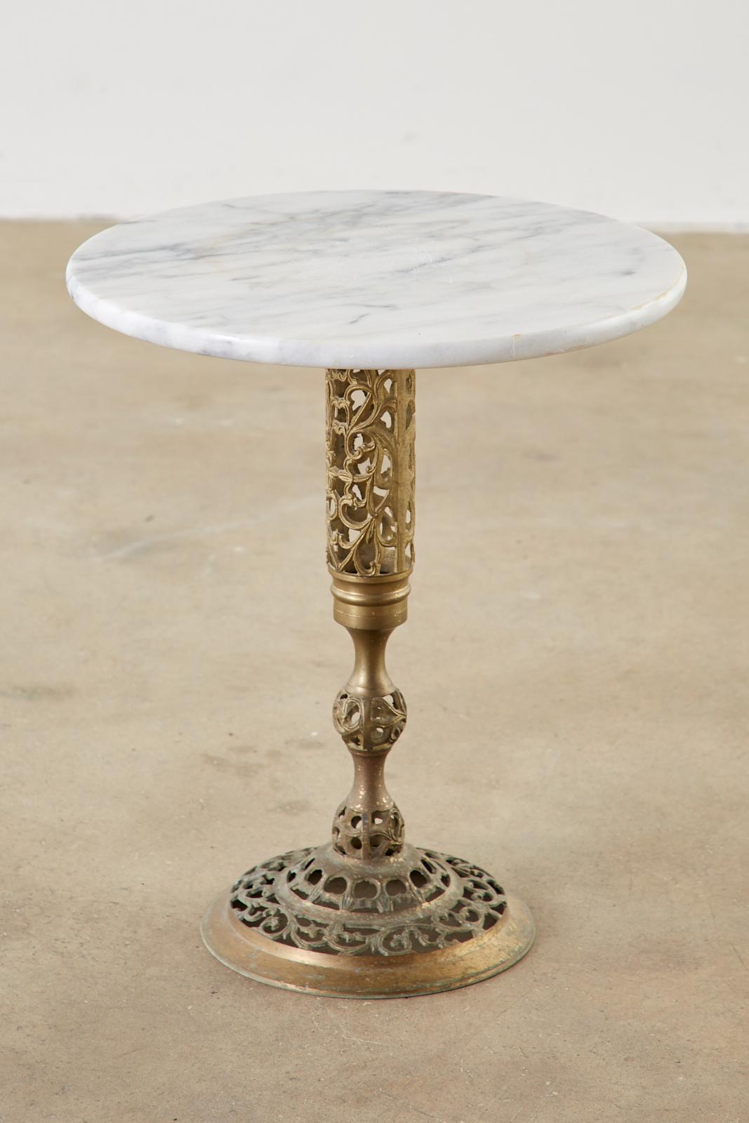 Chinese Reticulated Brass Marble-Top Drinks Table 6