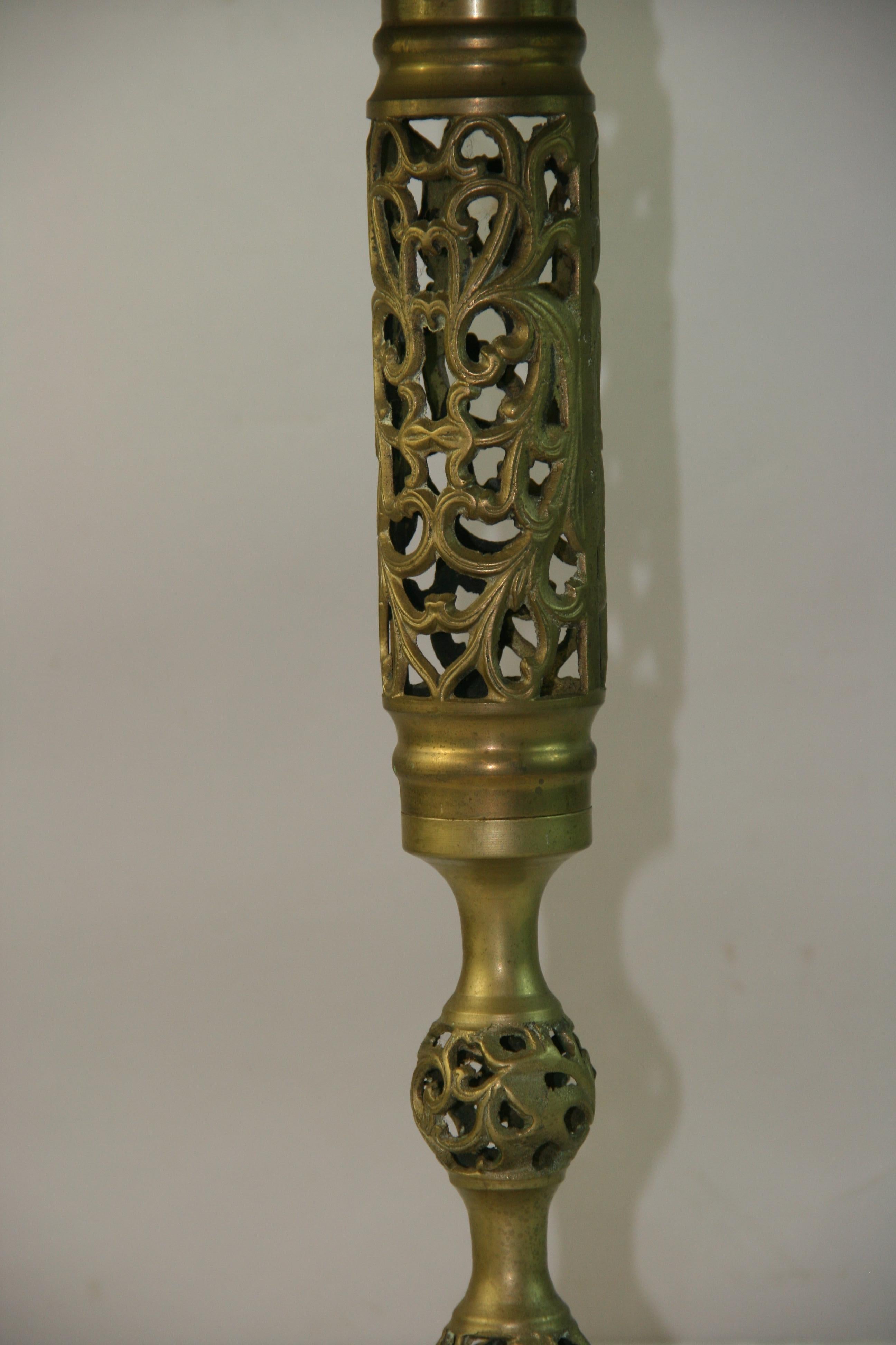 Late 20th Century Chinese Reticulated Brass Marble -Top Drinks Table