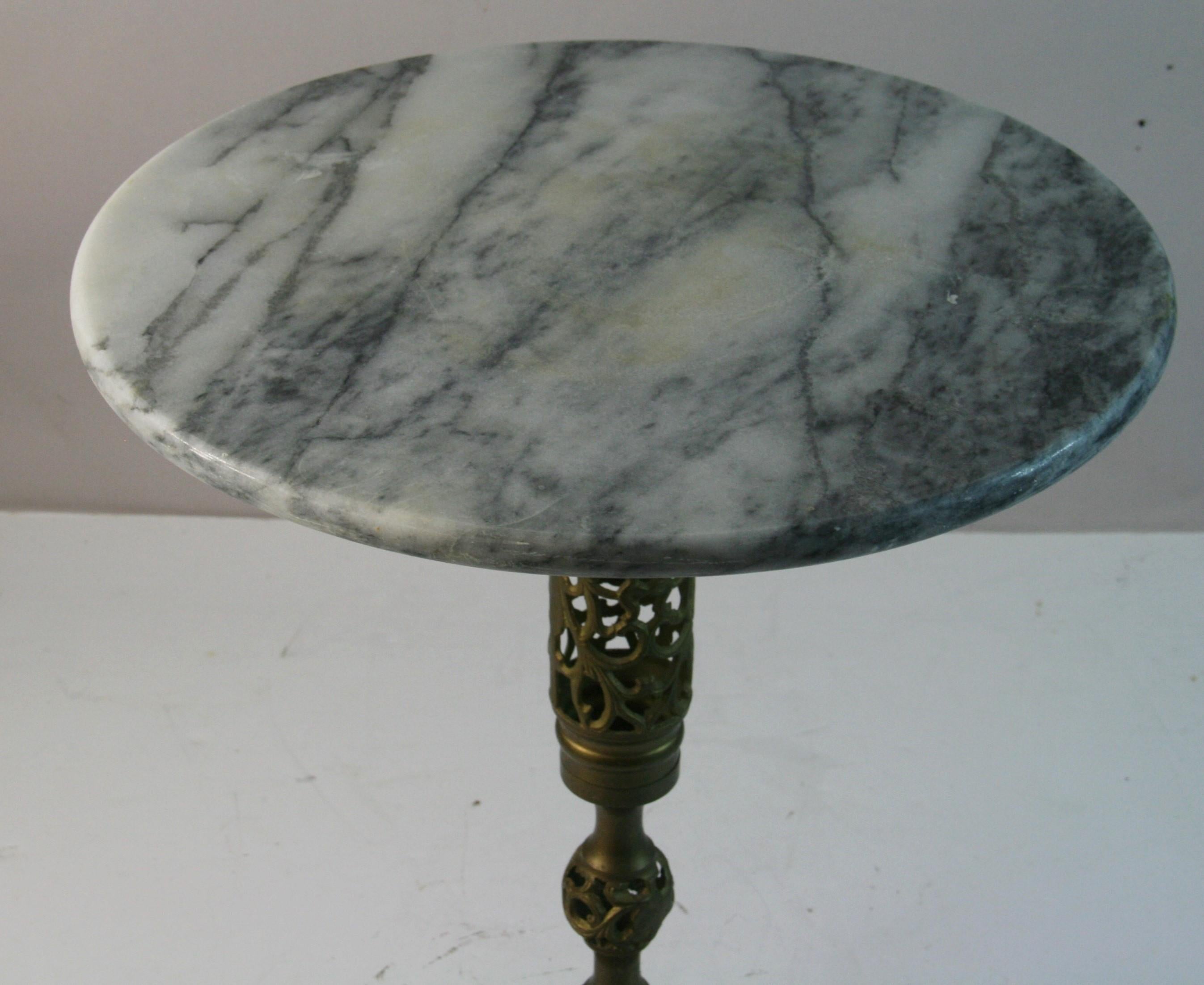 Late 20th Century Chinese Reticulated Brass Marble-Top Drinks Table