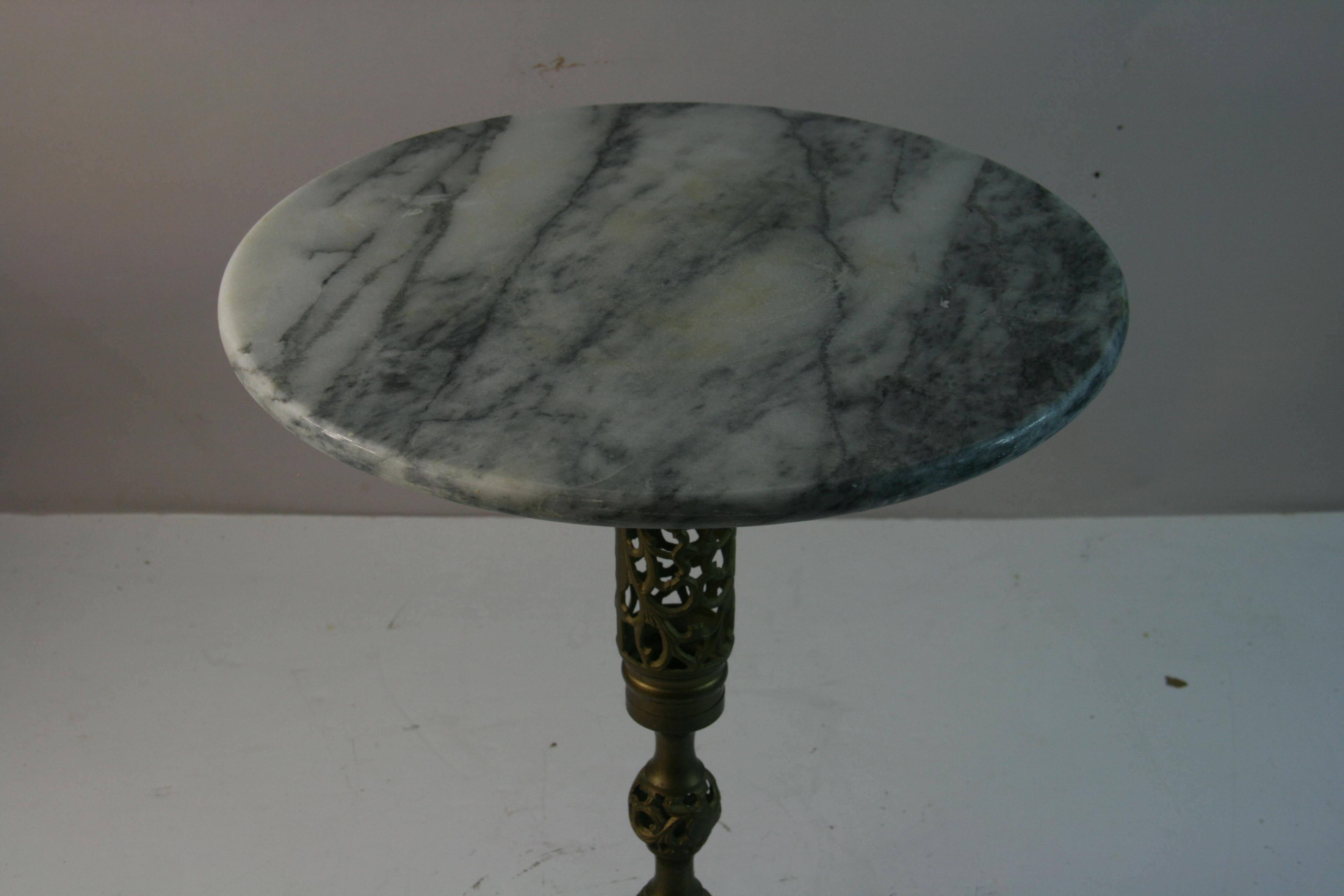 Chinese Reticulated Brass Marble-Top Drinks Table 2