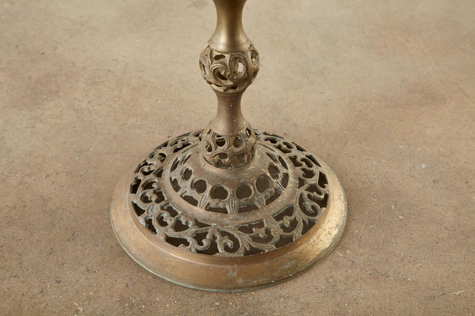 Hand-Crafted Chinese Reticulated Brass Marble-Top Drinks Table