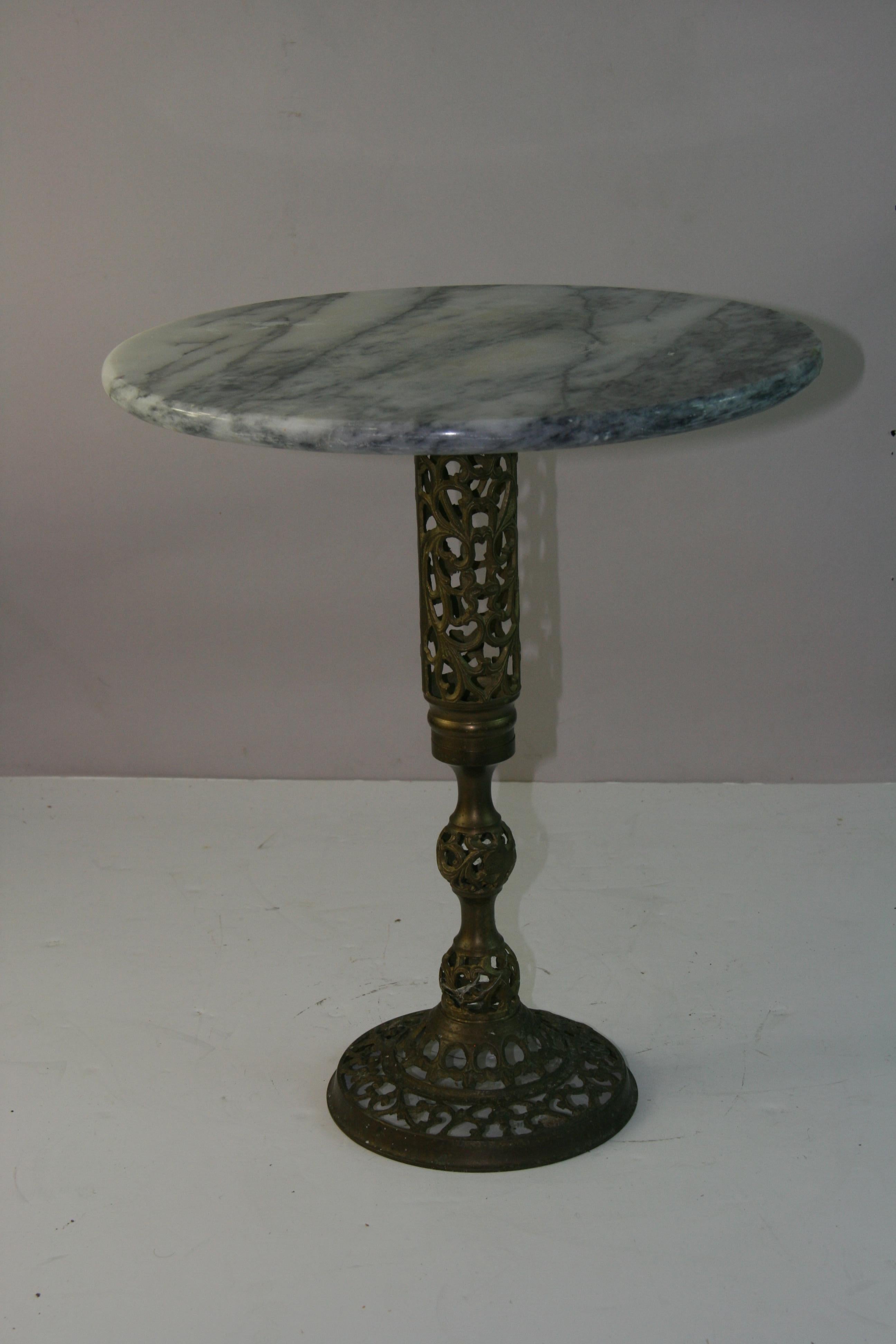 Chinese Reticulated Brass Marble-Top Drinks Table 4