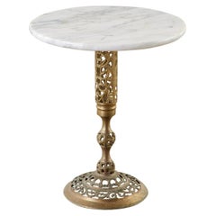 Chinese Reticulated Brass Marble-Top Drinks Table