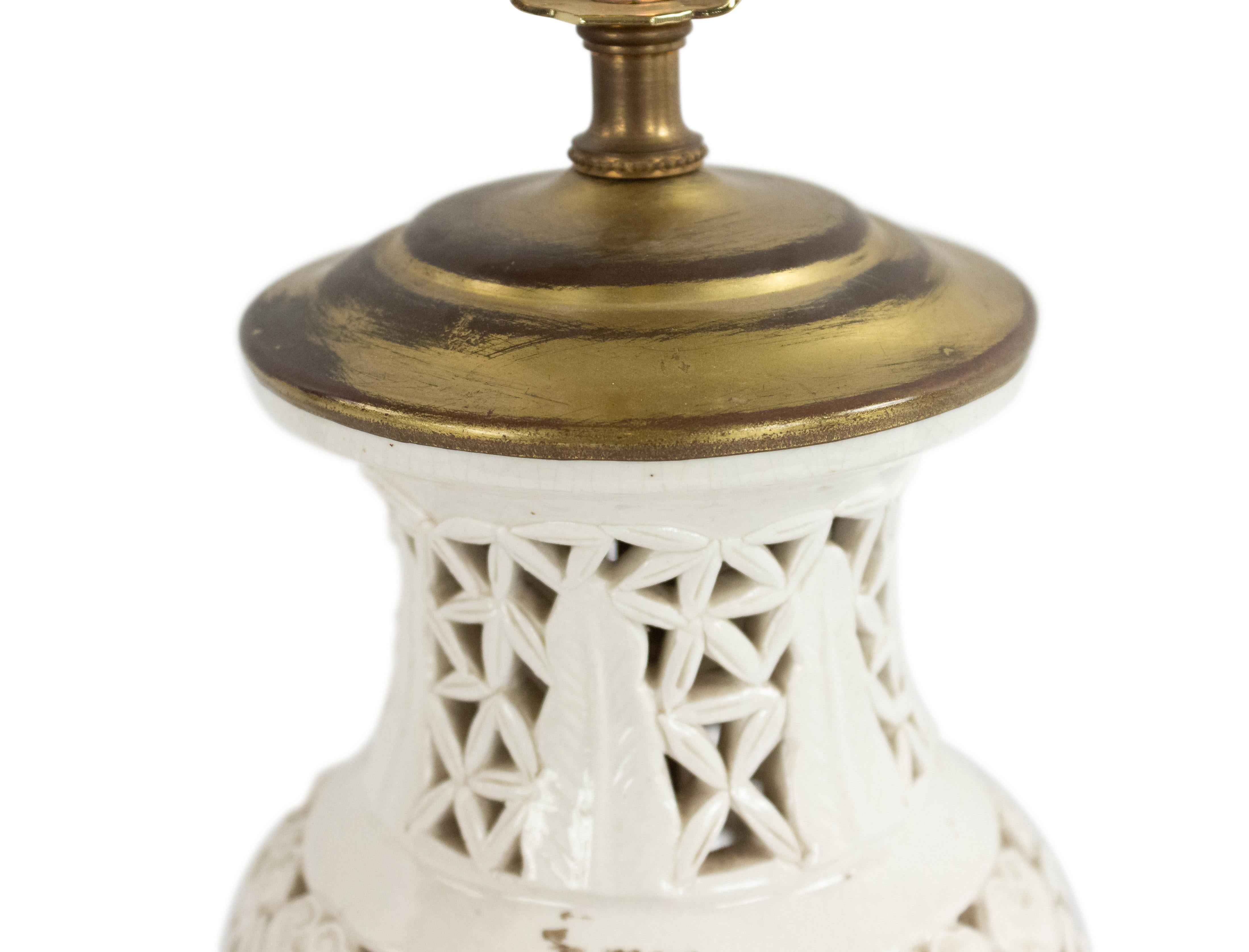 Chinese Export Chinese Reticulated White Porcelain Table Lamp For Sale