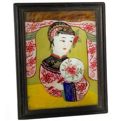 Chinese Reverse Glass Painting of Concubine in Forever Robe