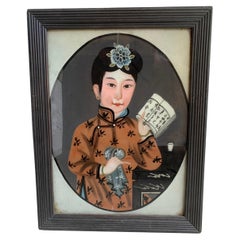 Chinese Reverse Glass Painting of Woman, Early 20th Century