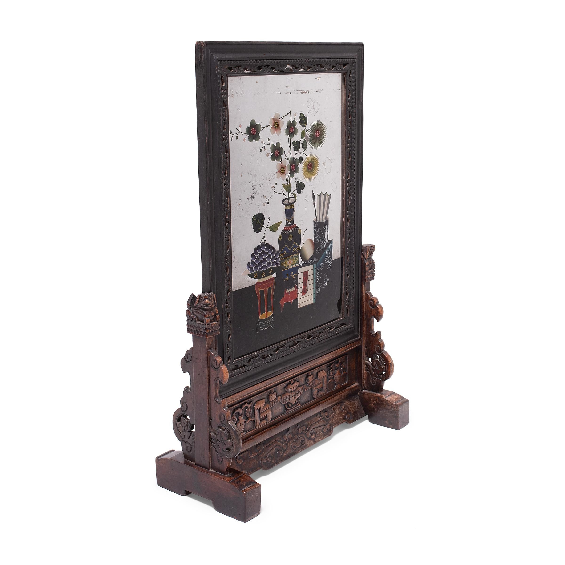 Prevalent in fine Chinese interiors as early as the Tang dynasty (618-906), standing screens with decorative panels served numerous functions as portable architecture. Used to section off a room or as a backdrop to a throne or floral arrangement,