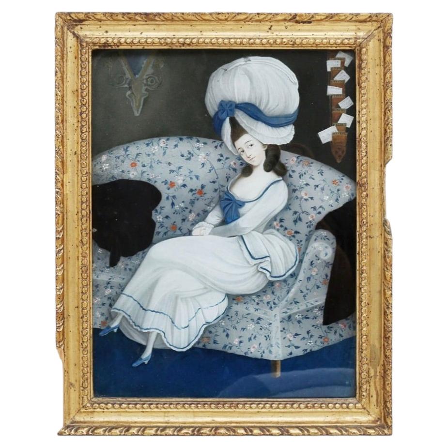 Chinese Reverse Glass Painting aft “The Contemplative Charmer”, Canton, ca 1785 For Sale