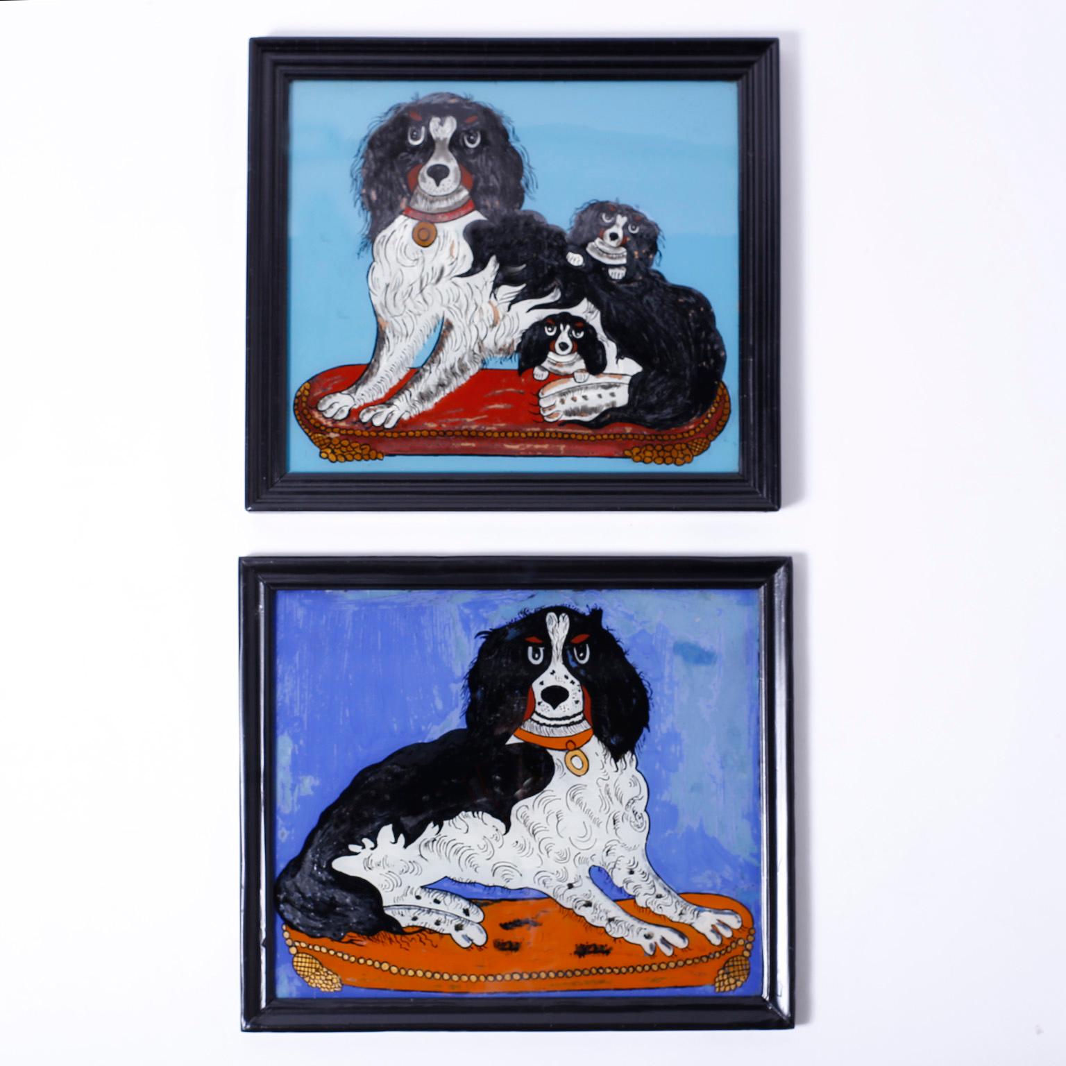 Chinese Reverse Painting of a Dog In Good Condition For Sale In Palm Beach, FL