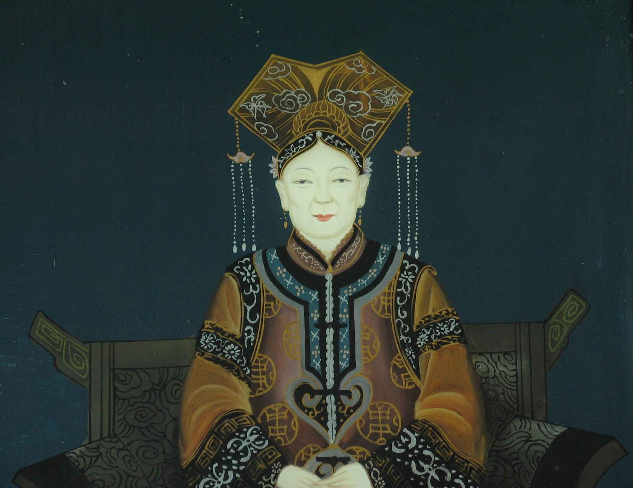Hand-Painted Chinese Reverse Painting on Glass  Empress Dowager Cixi 1st Half of 20th Century For Sale