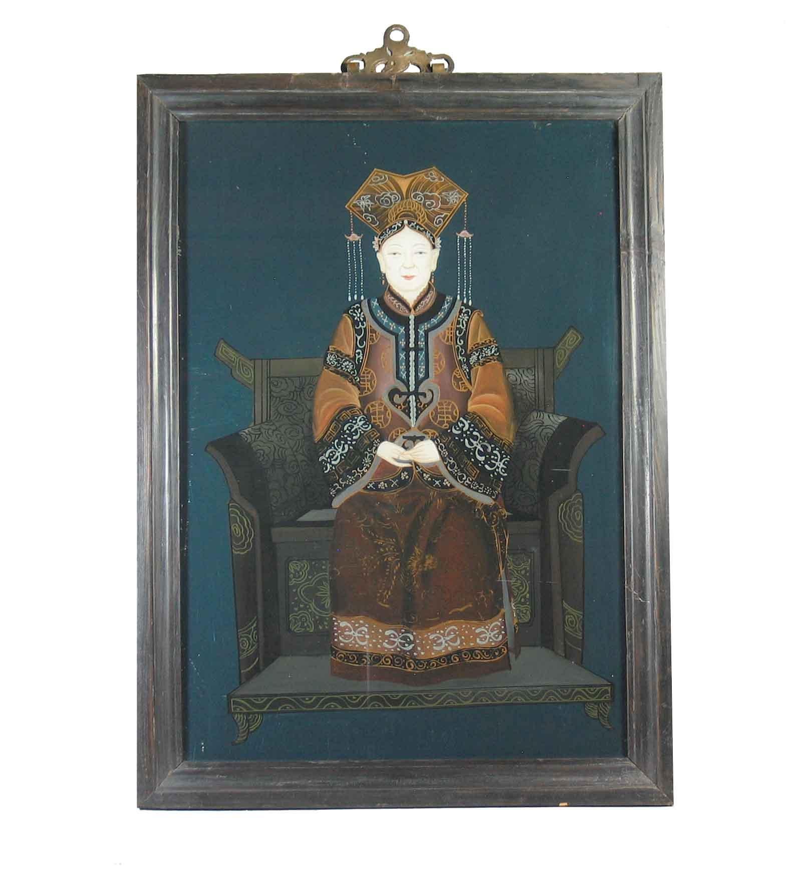 Chinese Reverse Painting on Glass  Empress Dowager Cixi 1st Half of 20th Century For Sale 3