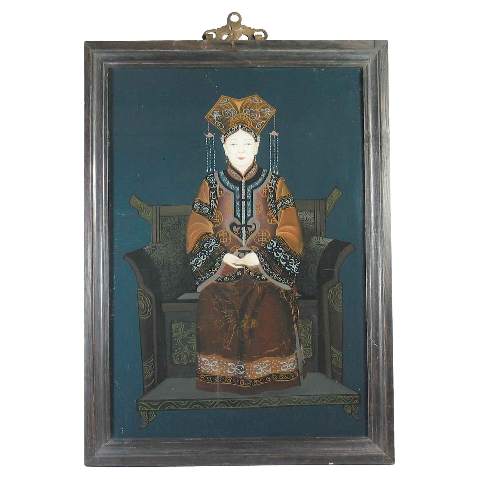 Chinese Reverse Painting on Glass  Empress Dowager Cixi 1st Half of 20th Century For Sale