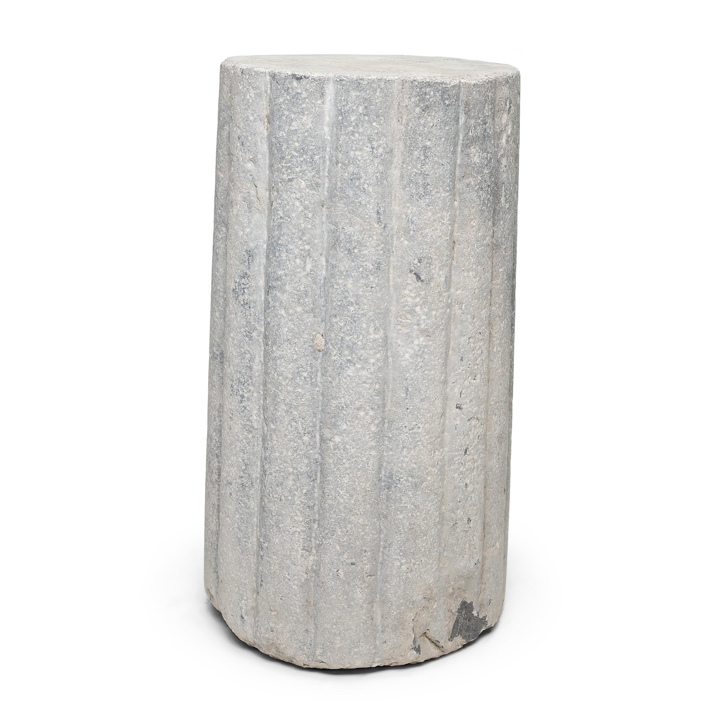Hand-Carved Chinese Ribbed Mill Stone, c. 1900 For Sale