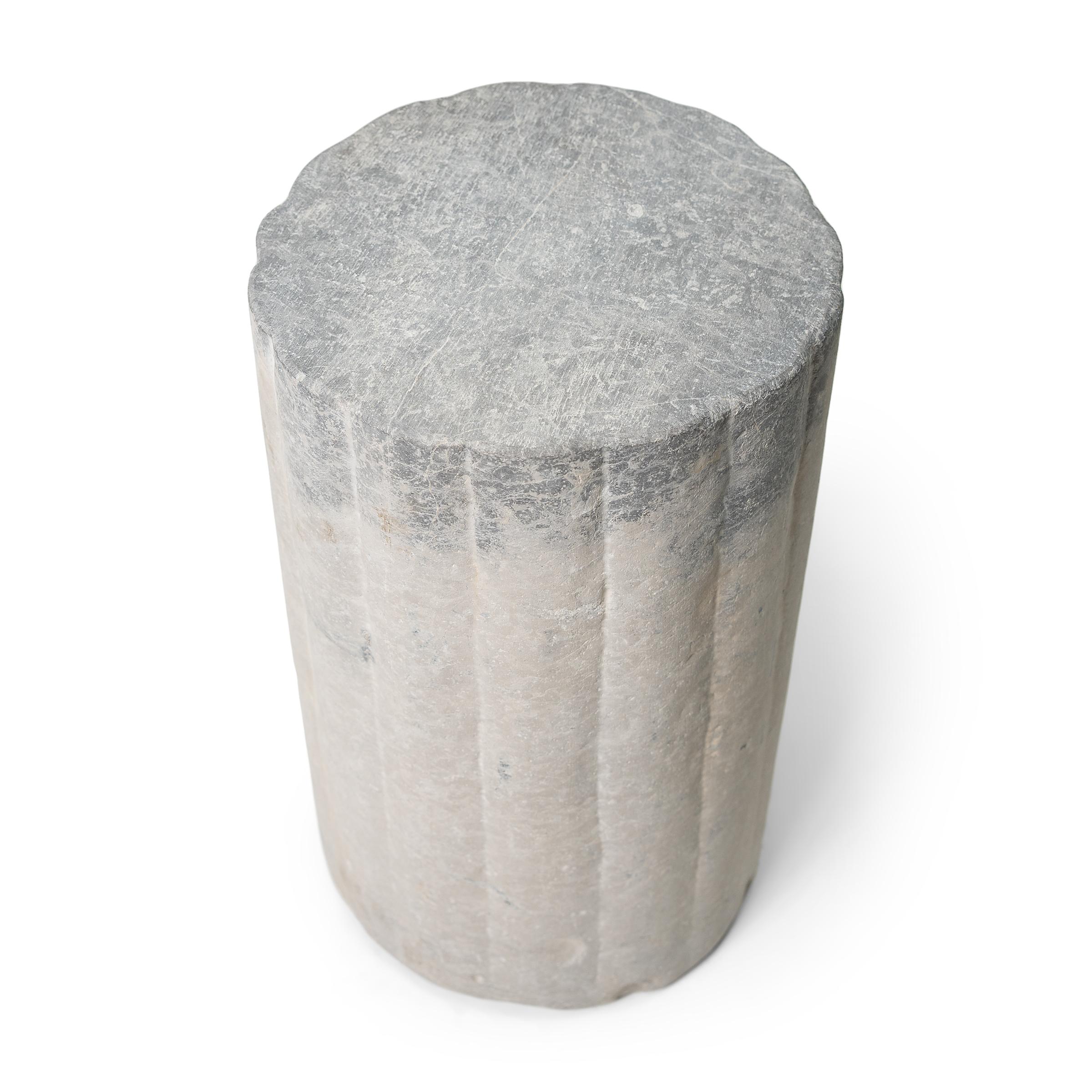 Hand-Carved Chinese Ribbed Mill Stone, c. 1900 For Sale