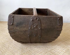 Chinese Rice Measure Basket with Engraved Iron Fittings, Early 20th Century