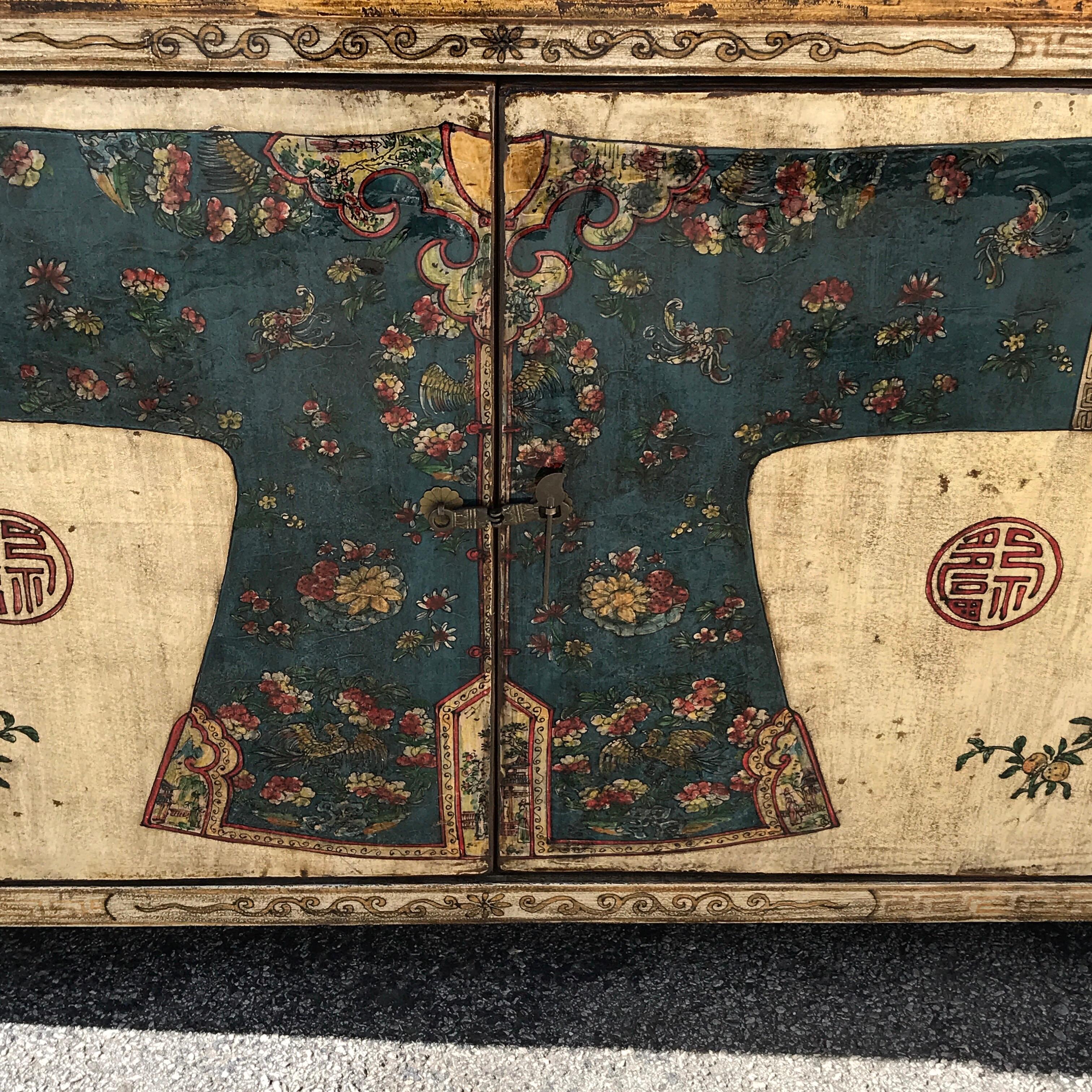 Polychromed Chinese Robe Motif Lacquered Cabinet